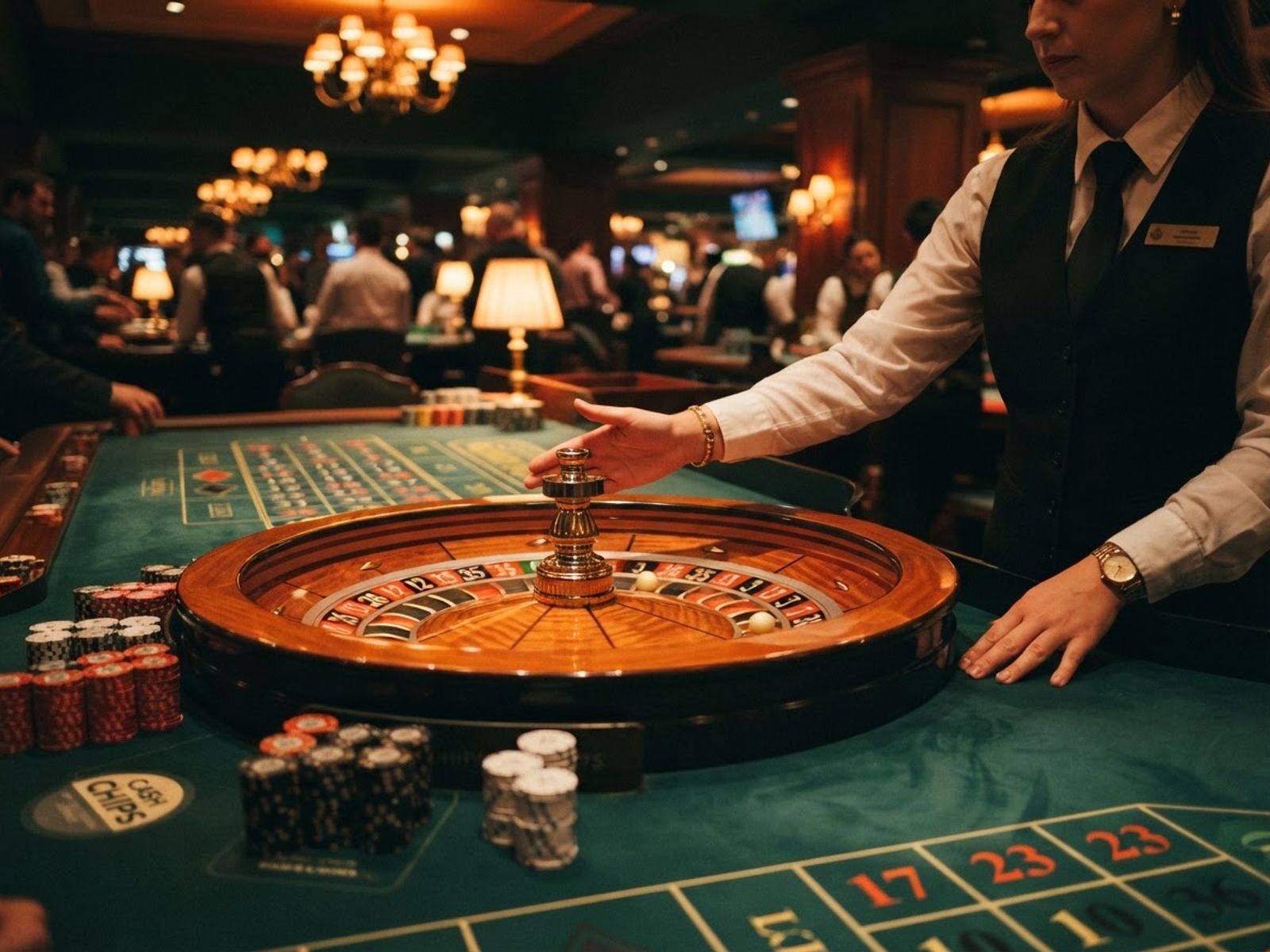 Roue de roulette en direct sur une table verte