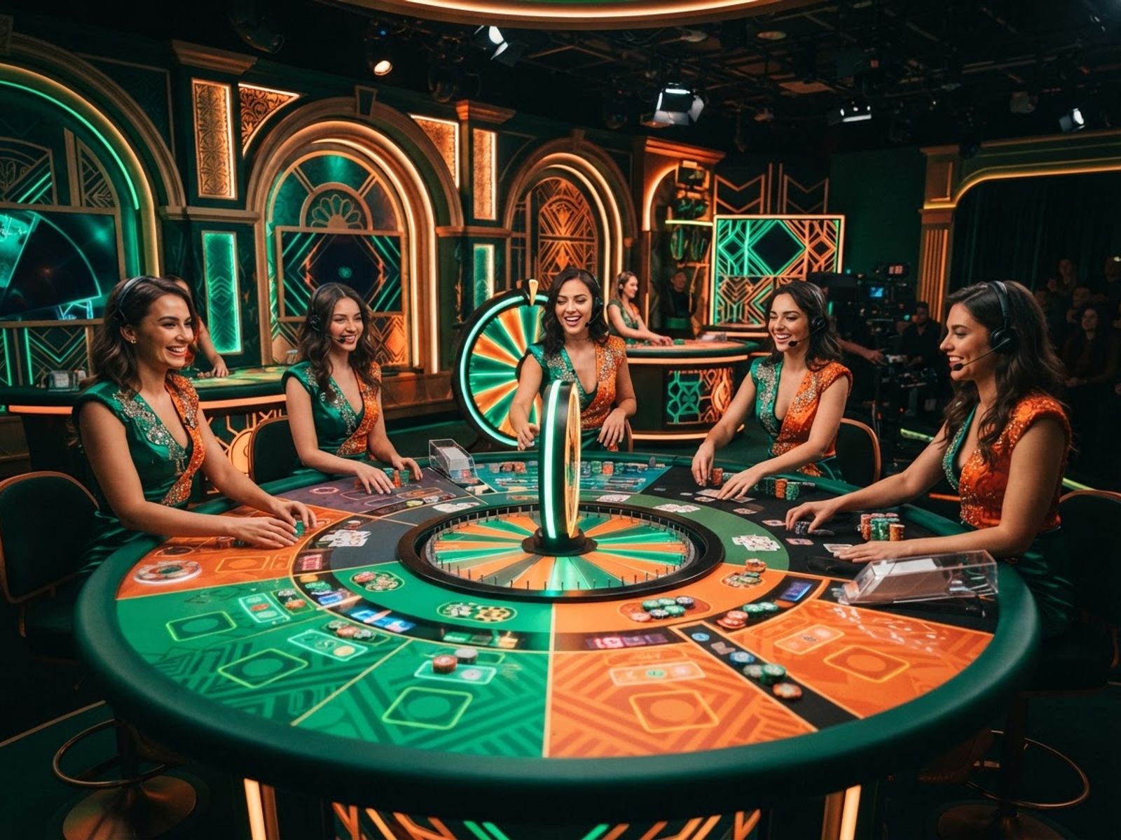 Table de jeu de casino en direct avec croupiers