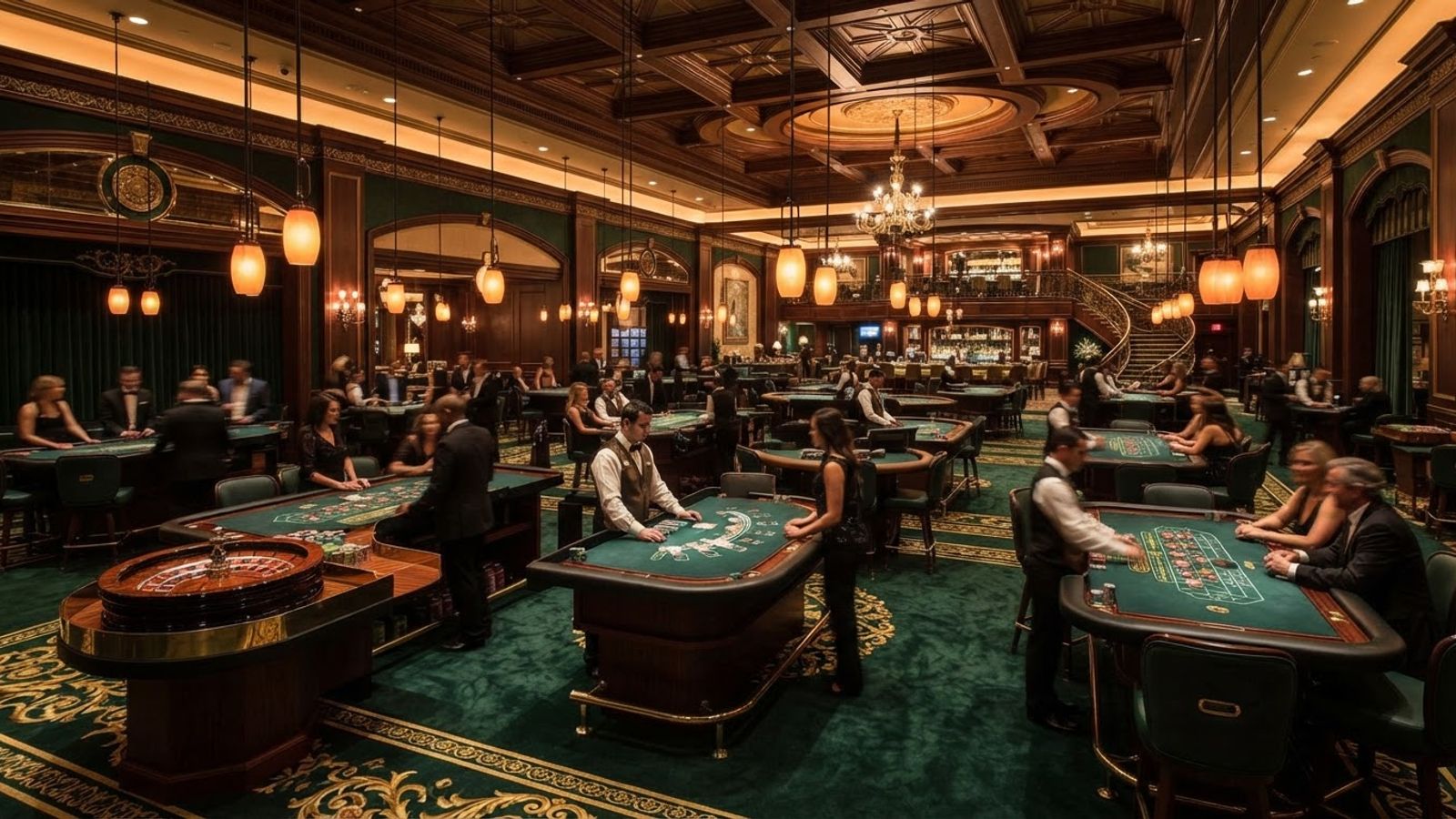 Intérieur de casino moderne avec tables de jeux élégantes